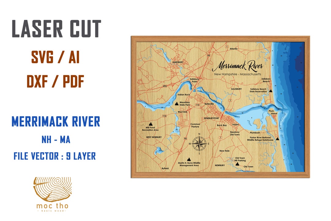 Digital File PDF, SVG Merrimack River New Hampshire Bathymetric Depth