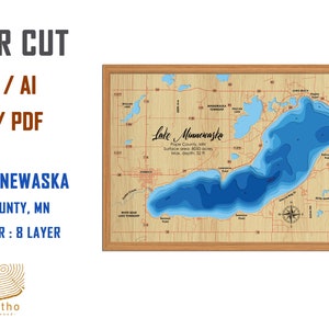 Digital File PDF, SVG - Lake Minnewaska Minnesota Bathymetric Depth Layers SVG File, Layered Vector, Laser Cut File, wedding gift,