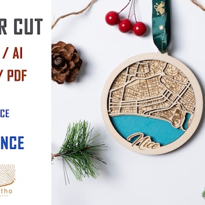Digitale Datei SVG - Nizza Frankreich Stadt KARTE Weihnachtsverzierung, benutzerdefinierte Hause Einweihungsparty Geschenk, neues Zuhause Ornament, Weihnachtsgeschenk