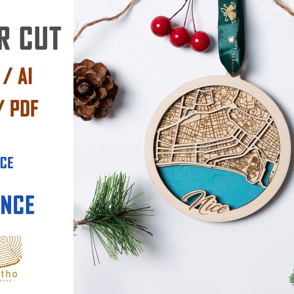 Digital File SVG - Nice France City MAP Christmas Ornament, Custom Home Housewarming Gift, New Home Ornament, Xmas Gift