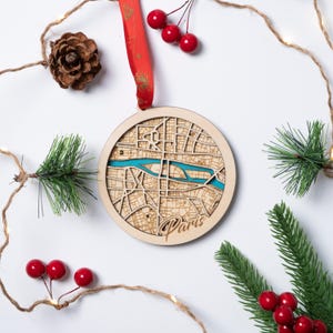 Ornement de carte de la ville de France, décoration de Noël en bois pour la maison, cadeau de pendaison de crémaillère, décoration de nouvelle maison, cadeau de Noël, cabane