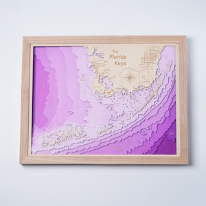 Florida Keys - Custom Lake 3D kaart | Bathymetrische & Topografische kaart | Cabin House Wall Art, Housewarming, Vaderdag cadeaus