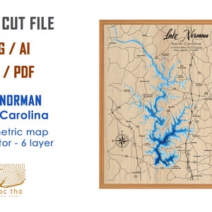 Digital File PDF, SVG - Lake Norman North Carolina, Bathymetric Depth Layers SVG File, Layered Vector, Laser Cut File, wedding gift