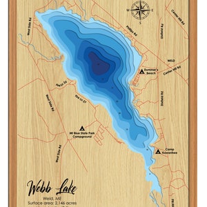 Web Lake Map Digital File PDF, SVG - Webb Lake Maine Bathymetric Depth Layers SVG ...