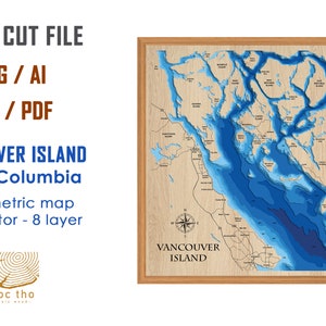 Digitale Datei PDF, SVG - Vancouver Island, British Columbia Bathymetric Depth Layers SVG-Datei, Layered Vector, Laser Cut File, Hochzeitsgeschenk