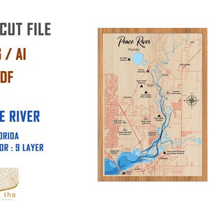 Digitale Datei PDF, SVG - Peace River Florida Bathymetrische Tiefe Schichten SVG-Datei, Geschichtete Vektor, Laser geschnitten Datei, Hochzeitsgeschenk