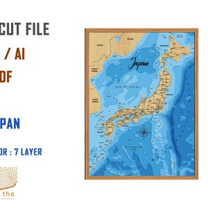 Digital File PDF, SVG - Japan map Bathymetric Depth Layers File, Layered Vector, Laser Cut File
