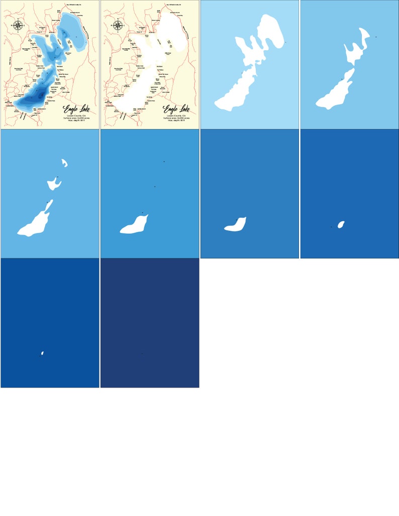 Digital File PDF, SVG Eagle Lake California Map Bathymetric Depth