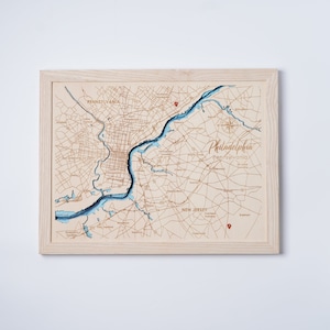 Moctho - Philadelphia, Pennsylvania kaart 3D hout bathymetrisch, meerlagige kaart, Cabin House Wall Art | Inwijdingsfeest, kerstcadeaus
