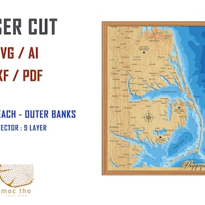 SVG - Virginia Beach To Outer Banks Bathymetrische Tiefe Schichten, SVG-Datei, Laser Cut Datei, Hochzeitsgeschenk