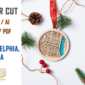 Digitaal bestand SVG - Philadelphia, PA City MAP Kerstornament, Custom Home Housewarming Gift, New Home Ornament, Kerstcadeau, Cabin house