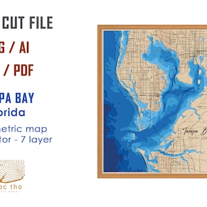 Digitale Datei - PDF, SVG - Tampa Bay Florida Bathymetrische Tiefe Schichten SVG-Datei, Schicht Vektor, Laser geschnitten Datei, Hochzeitsgeschenk