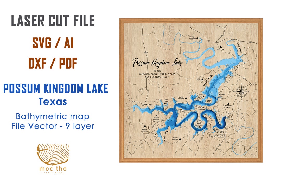 Digital File PDF, SVG Possum Kingdom Lake Map Bathymetric Depth Layers