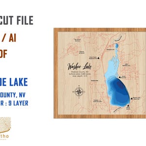 Digitaal bestand pdf, SVG - Washoe Lake Nevada bathymetrische dieptelagen SVG-bestand, gelaagde vector, lasergesneden bestand, huwelijkscadeau