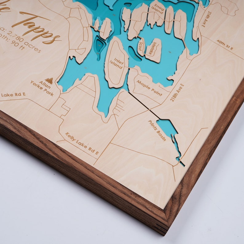 Lake Tapps Washington Wood Map 3D Custom Lake, Island, Coast Map ...