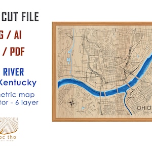 Digitale Datei PDF, SVG - Ohio River Ohio Kentucky, Bathymetrische Tiefe, Schichten, SVG-Datei, Schichtvektor, Laserschnittdatei, Hochzeitsgeschenk