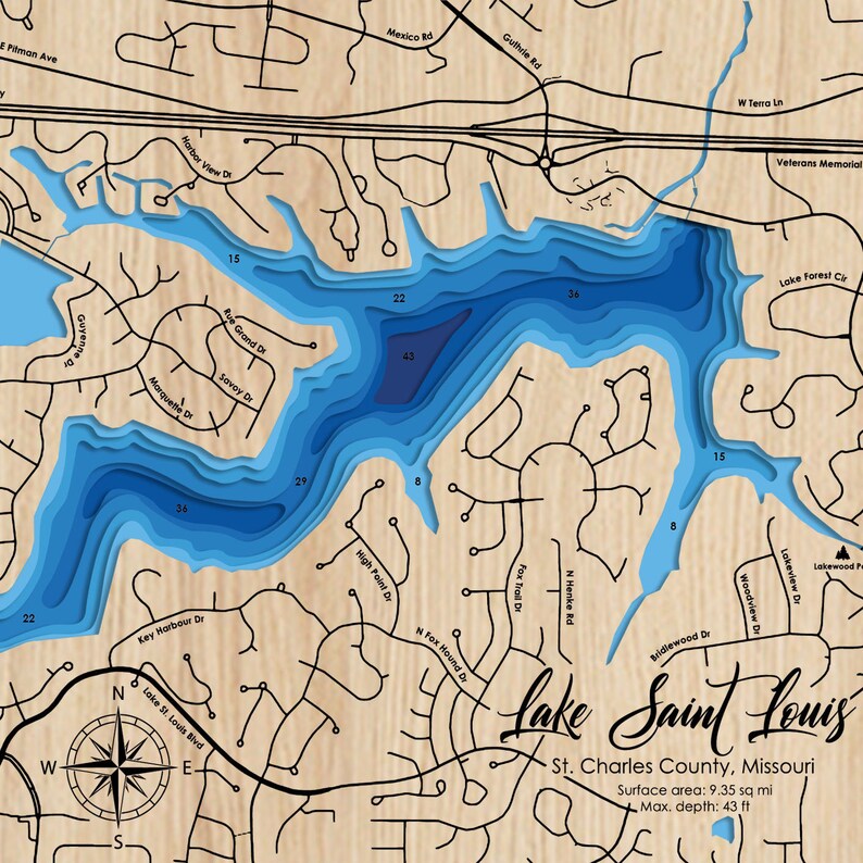 Digital File PDF SVG Lake Saint Louis Missouri Bathymetric - Etsy