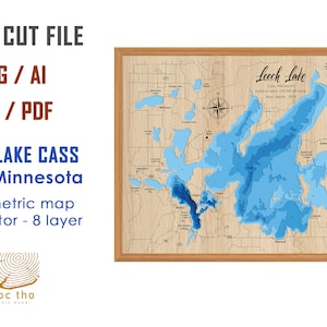 Digital File PDF, SVG - Leech Lake Cass County Minnesota , Bathymetric Depth Layers SVG File, Layered Vector, Laser Cut File, wedding gift