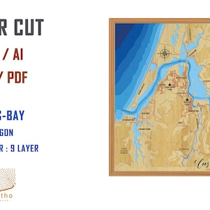 Digitale Datei PDF, SVG - Coos Bay Oregon Karte Bathymetric Depth Layers SVG-Datei, Layered Vector, Laser Cut File, Hochzeitsgeschenk,