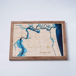 Moctho - Jacksonville Florida kaart 3D houten bathymetrische meer kaart 7 laag, Multilayer kaart, Cabin House Wall Art | Inwijdingsfeest, kerstcadeaus