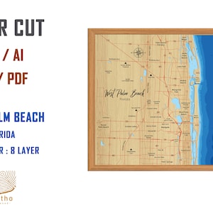 Digitaal bestand PDF, SVG - West Palm Beach Florida Bathymetrische dieptelagen SVG-bestand, gelaagde vector, lasergesneden bestand, huwelijkscadeau,