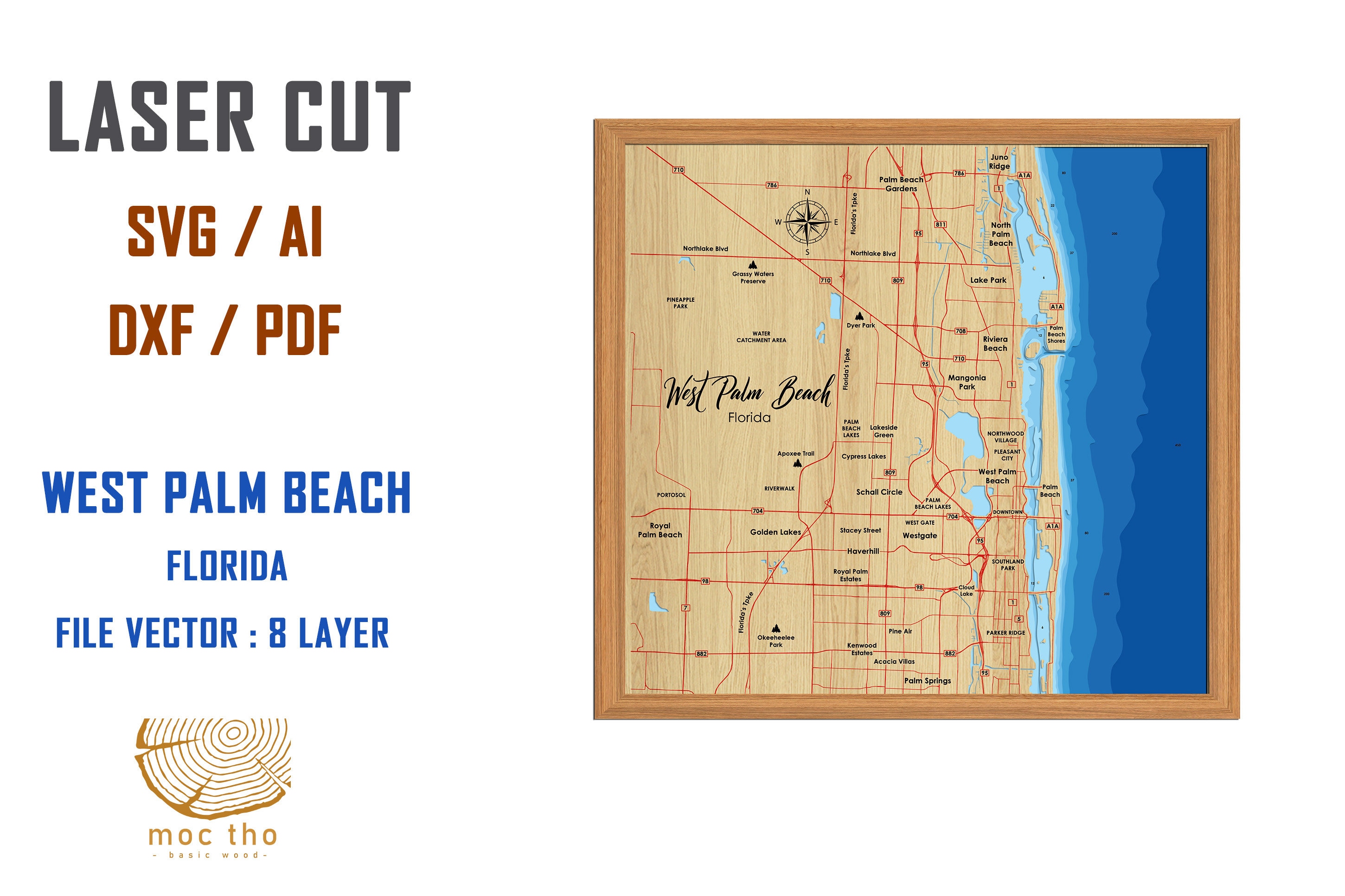 Digital File PDF, SVG - West Palm Beach Florida Bathymetric Depth ...