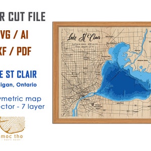 Digital File PDF, SVG - Lake St Clair , Bathymetric Depth Layers SVG File, Layered Vector, Laser Cut File, wedding gift,