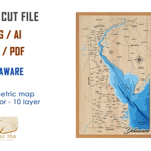 Digital File PDF, SVG - Delaware State Bathymetric map Depth Layers SVG File, Layered Vector, Laser Cut File, wedding gift,