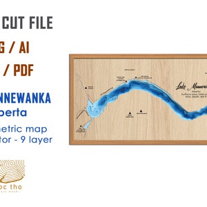 Digital File PDF, SVG - Lake Minnewanka Canada map, Bathymetric Depth Layers SVG File, Layered Vector, Laser Cut File, wedding gift
