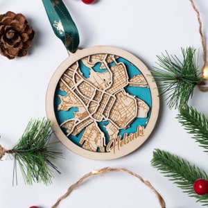 Helsinki city, Finland Map Ornament, Home Wooden Christmas Ornament, Home Housewarming Gift, New Home Ornament, Xmas Gift, Cabin house