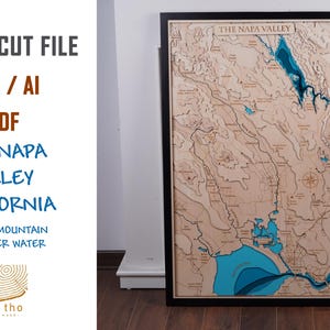 Digitale Datei PDF, SVG - Napa Valley, Kalifornien Bathymetrische Tiefe Schichten SVG-Datei, Schicht Vektor, Laser geschnitten Datei, Hochzeitsgeschenk,