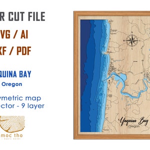 Digitale Datei - PDF, SVG - Yaquina Bay Oregon Bathymetrische Tiefe Schichten SVG-Datei, Geschichtete Vektor, Laser geschnitten Datei, Hochzeitsgeschenk,