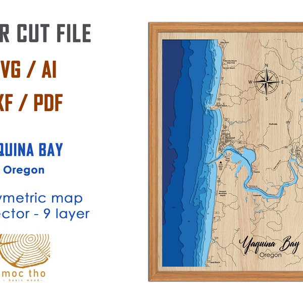 Digital File PDF, SVG - Yaquina Bay Oregon Bathymetric Depth Layers SVG File, Layered Vector, Laser Cut File, wedding gift,