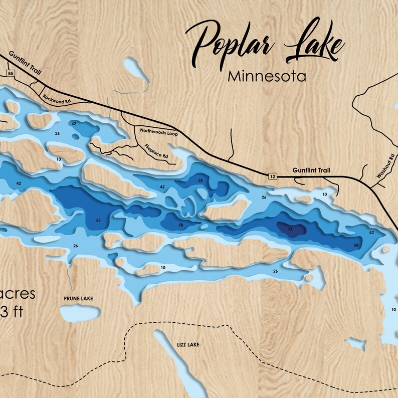 Digital File PDF SVG Poplar Lake Minnesota Map Bathymetric Etsy