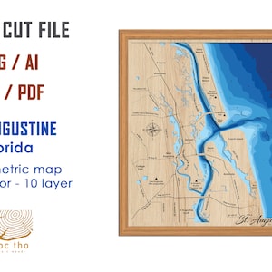 Digitaal bestand PDF, SVG - St Augustine Florida, Bathymetrische dieptelagen SVG-bestand, gelaagde vector, lasergesneden bestand, huwelijkscadeau