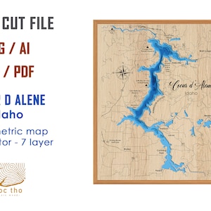 Digital File PDF, SVG - Coeur d Alene Idaho Harrison Slough, Bathymetric Depth Layers SVG File, Layered Vector, Laser Cut File, wedding gift