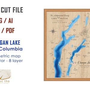 Digitale Datei PDF, SVG - North Okanagan Lake Bc Bathymetric Depth Layers SVG-Datei, Layered Vector, Laser Cut File, Hochzeitsgeschenk