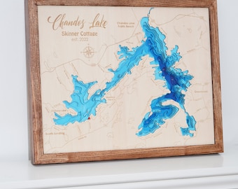 3D WOOD Custom Lake, Island, Coast map | Bathymetric & Topographic map | Cabin House Wall Art, Housewarming, Christmas gifts