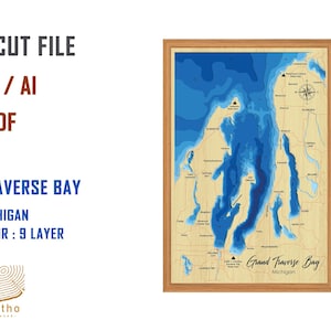 Digitale Datei - PDF, SVG - Grand Traverse Bay South Jersey, Tiefdruckschicht, Schichtmuster, Laser Cut Datei, Hochzeitsgeschenk, Hochzeitsgeschenk,