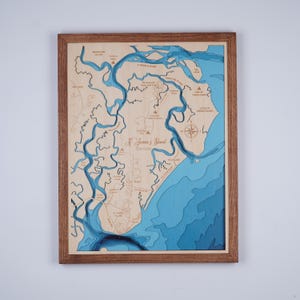 St Simons Island Georgia houten kaart 3D Custom kaart meer, eiland, kust Bathymetrische kaart, Cabin House kunst aan de muur, kerstcadeaus
