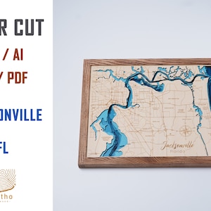 Digitaal bestand PDF, AI, SVG Jacksonville Florida kaart hout meerlaagse lasergesneden ontwerpen vector, aangepaste houten meer, housewarmingcadeau