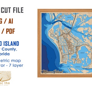 Plik cyfrowy PDF, SVG - Marco Island Florida Map Bathymetric Depth Layers SVG File, Layered Vector, Laser Cut File, prezent ślubny