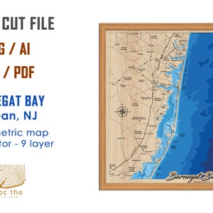 Digitale Datei PDF, SVG - Karte von Barnegat Bay New Jersey, Bathymetric Depth Layers SVG-Datei, Layered Vector, Laser Cut File, Hochzeitsgeschenk