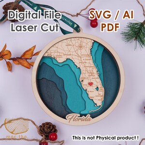 Archivo digital SVG: adorno navideño del estado de Florida de 6 pulgadas, regalo de inauguración de la casa personalizado, adorno para una casa nueva, regalo de Navidad, cabaña