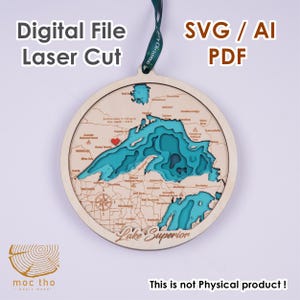Archivo digital SVG: Adorno del Lago Superior de 15 cm, regalo personalizado para inauguración de casa, adorno para casa nueva, regalo de Navidad, cabaña