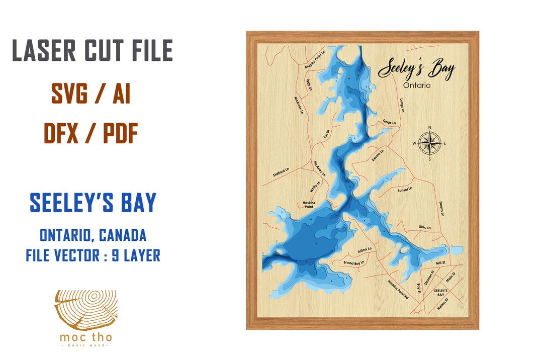 Digital File PDF, SVG Seeley's Bay Ontario Map Bathymetric Depth Layers