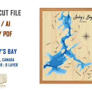 Digitale Datei PDF, SVG - Seeley's Bay Ontario Karte Bathymetric Depth Layers SVG-Datei, Layered Vector, Laser Cut File, Hochzeitsgeschenk