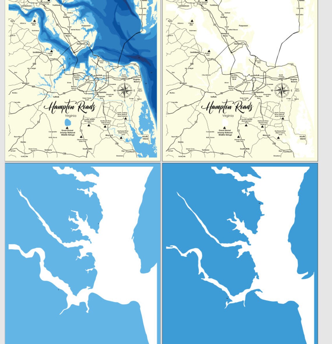 Digital File PDF, SVG - Hampton Roads Virginia, Bathymetric Depth ...