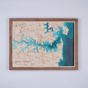 Houten kaart Sydney Harbour NSW 3D Custom Lake, Island, Coast kaart Bathymetrische kaart, Cabin House Wall Art, kerstcadeaus