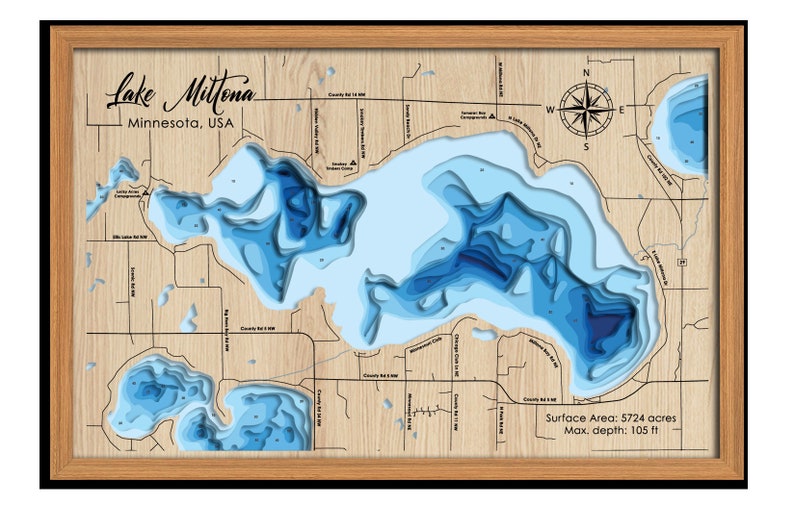 Digital File PDF SVG Lake Miltona Mn Map Bathymetric Depth Etsy Australia